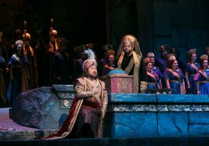 Javier Camarena as Idreno and Ryan Speedo Green as Oroe in Rossini's "Semiramide." Photo: Ken Howard / Met Opera