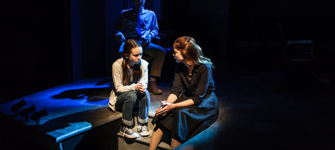 Rileigh McDonald, Charlotte Hope, Ed Harris (back) in David Rabe’s Good for Otto, directed by Scott Elliott. Photo credit: Monique Carboni.