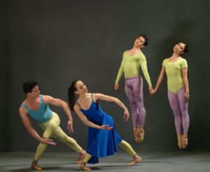  (L to R): Javier Morera, Nicole Graniero, Alexandros Pappajohn, and Tamako Miyazaki in Duets. Photo: Dean Alexander for The Washington Ballet