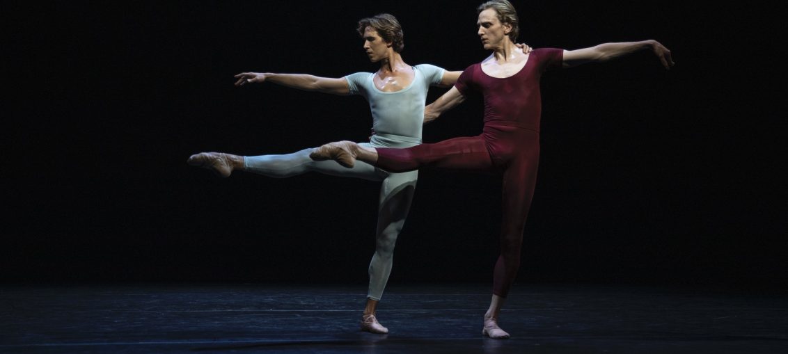 Joseph Gordon (in blue) & David Hallberg (in maroon) in "Songs of a Wayfarer" Photo: Maria Baranova